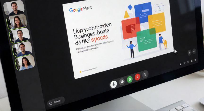 como presentar powerpoint en meet y ver a los participantes, Pantalla de Google Meet compartiendo PowerPoint con panel de participantes visible