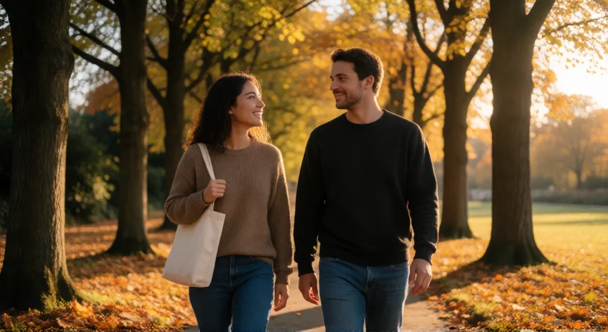 como puedo tratar mejor a mi novia, Pareja paseando y riendo juntas por un camino arbolado al atardecer
