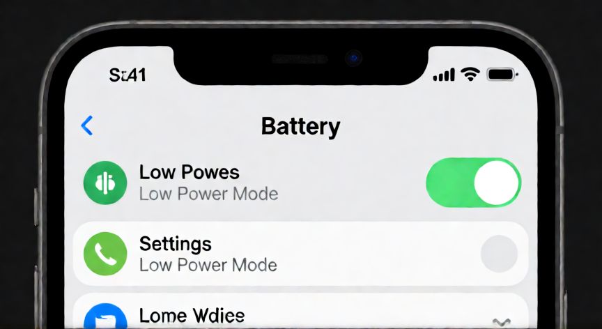 como quitar ahorrar bateria en iphone, Pantalla de ajustes del iPhone mostrando el modo de bajo consumo activado