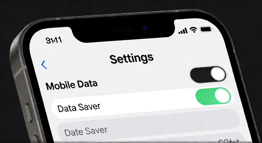 como quitar ahorrar datos en iphone, Pantalla de ajustes del iPhone mostrando la configuración de datos móviles