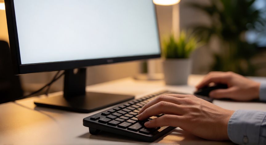 como quitar cuadricula en powerpoint, Manos eliminando guías en PowerPoint con una diapositiva limpia en pantalla