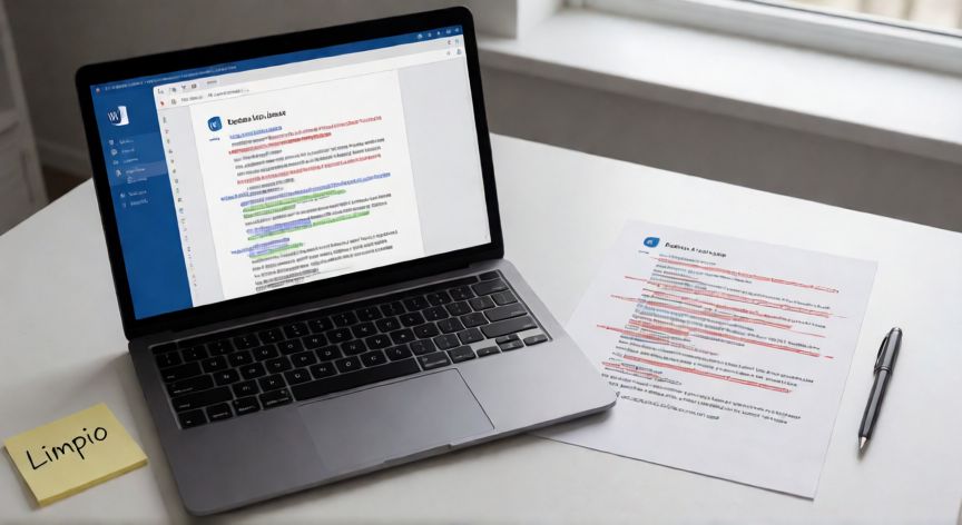 como quitar en word el control de cambios, Documento Word con marcas de revisión a la lado de una copia impresa limpia