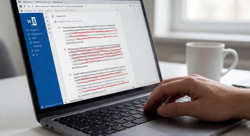 como quitar en word las lineas rojas, Documento de Word con líneas rojas de ortografía visibles en pantalla