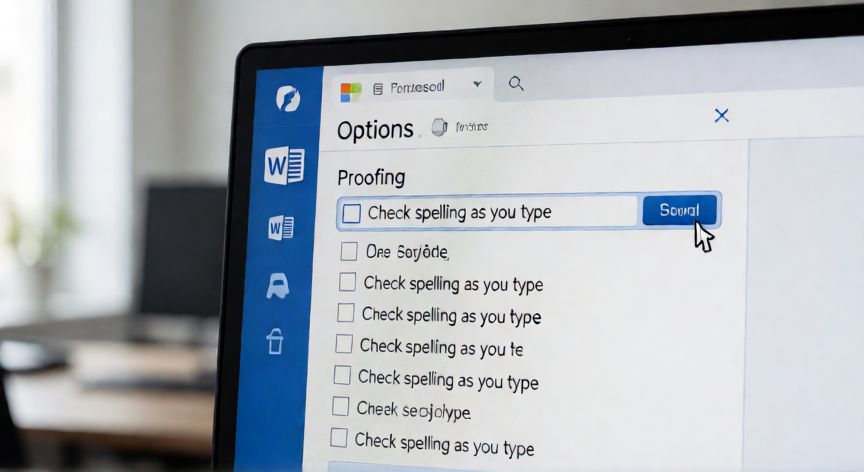 como quitar en word las lineas rojas, Ventana de opciones de Word con la opción de revisión ortográfica desmarcada