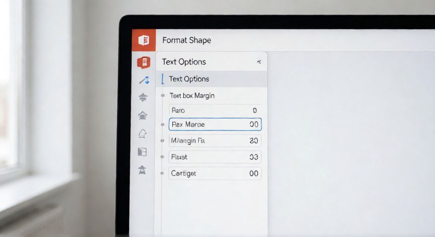 como quitar margenes en powerpoint, Panel de Opciones de texto en PowerPoint con márgenes internos ajustados a cero