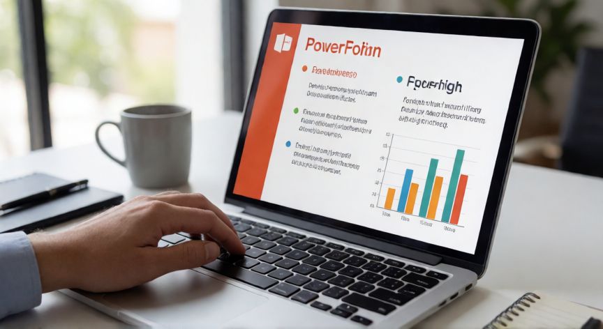 como realizar diapositivas en powerpoint, Persona creando una diapositiva en PowerPoint en su portátil en una oficina
