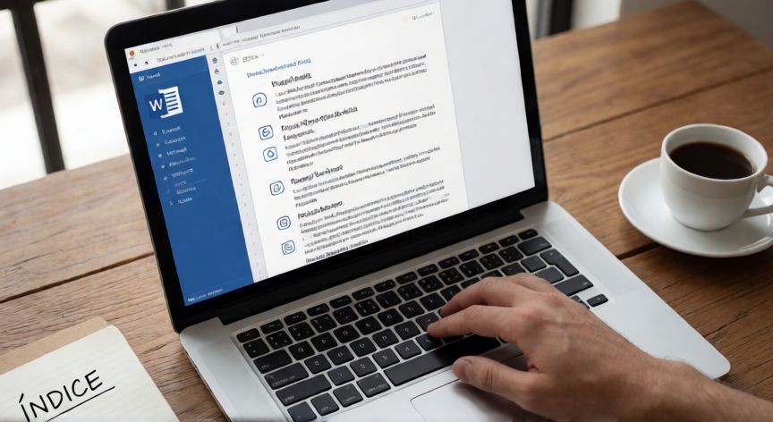 como realizar en word un indice, Persona creando un índice automático en Microsoft Word en su portátil
