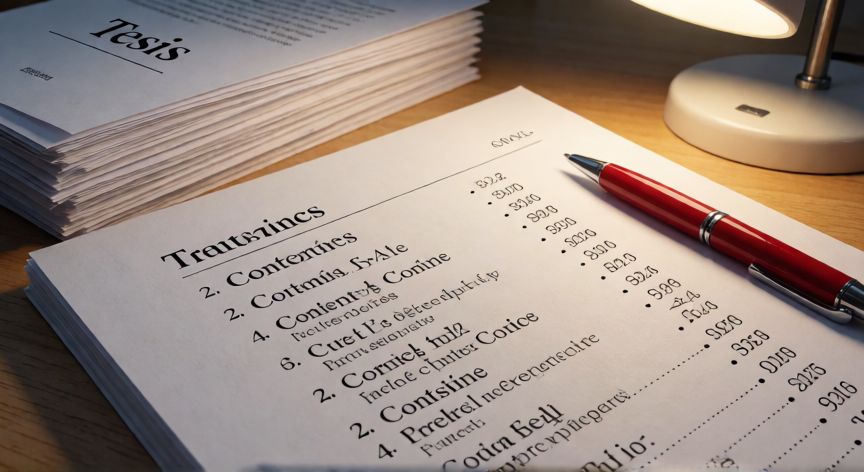 como realizar en word un indice, Documento impreso con tabla de contenido numerada y punto rojo sobre la página