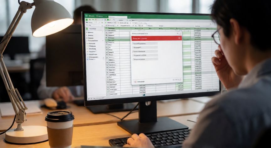 como recuperar en excel no guardado, Persona frustrada intentando recuperar archivo Excel no guardado en su ordenador