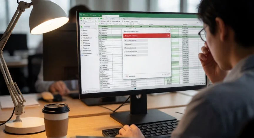 Persona frustrada intentando recuperar archivo Excel no guardado en su ordenador