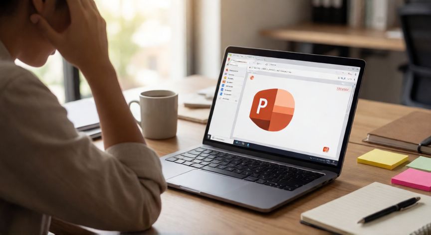 como recuperar powerpoint no guardado, Persona recuperando una presentación de PowerPoint en su ordenador