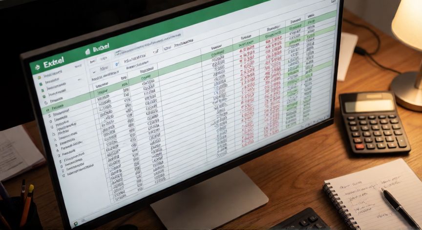 como restar excel, Hoja de Excel con presupuesto y fórmulas de resta en un entorno de oficina financiera