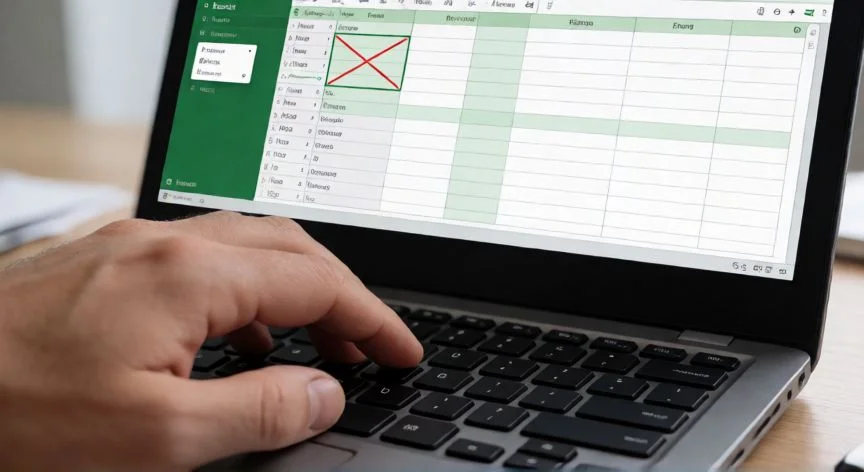 Manos pulsando Ctrl+Z en un teclado con Excel abierto en pantalla mostrando el menú deshacer