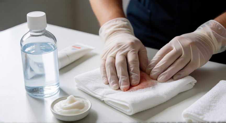 como saber que animal me pico, Mesa con material de primeros auxilios para tratar una picadura o mordedura