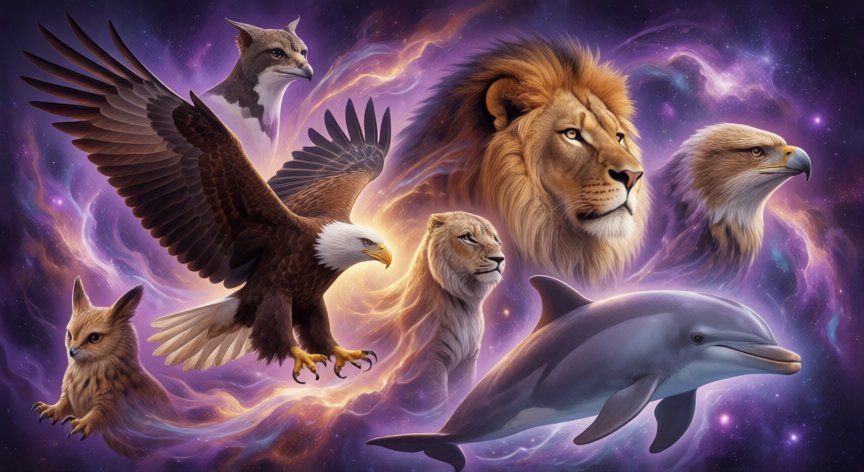 como saber que animal me representa, Simbología de animales espirituales en un fondo cósmico