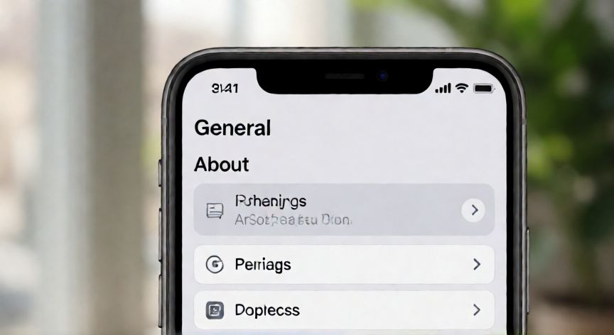como saber que iphone tengo, Pantalla de ajustes del iPhone mostrando la sección Acerca de con el nombre del modelo