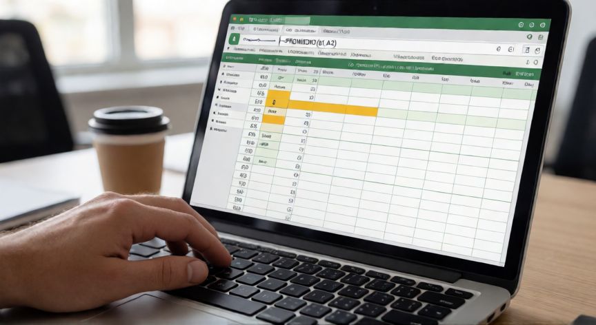Persona escribiendo una fórmula en Excel para calcular una nota de 5 sobre 10