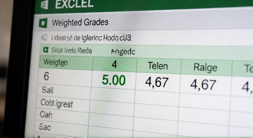 como sacar el 5 en excel, Hoja de cálculo Excel mostrando la fórmula de nota ponderada que resulta en 5