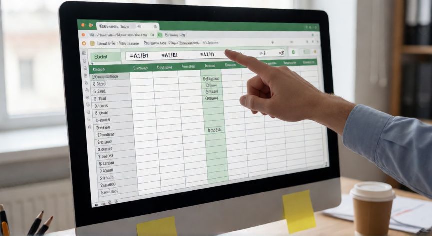 como sacar en excel el porcentaje, Pantalla de Excel mostrando la fórmula =A1/B1 con formato de porcentaje aplicado
