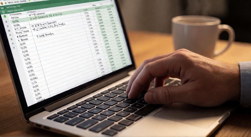 como sacar en excel porcentajes, Pantalla de Excel mostrando fórmulas de porcentaje en una hoja de cálculo