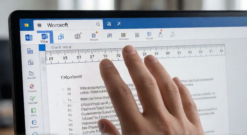 como sacar en word la regla, Regla horizontal visible en la parte superior de un documento de Microsoft Word en un monitor de escritorio