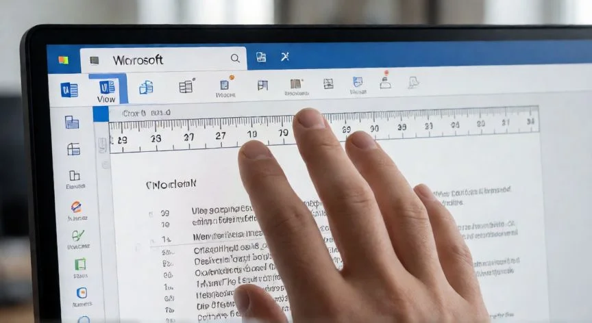 Regla horizontal visible en la parte superior de un documento de Microsoft Word en un monitor de escritorio