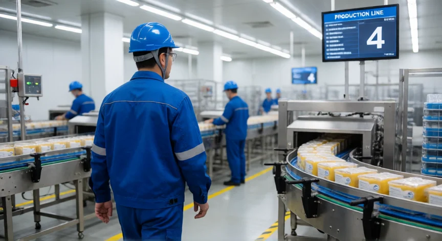 cómo se dice fábrica en inglés, Trabajador en una línea de producción dentro de una fábrica moderna
