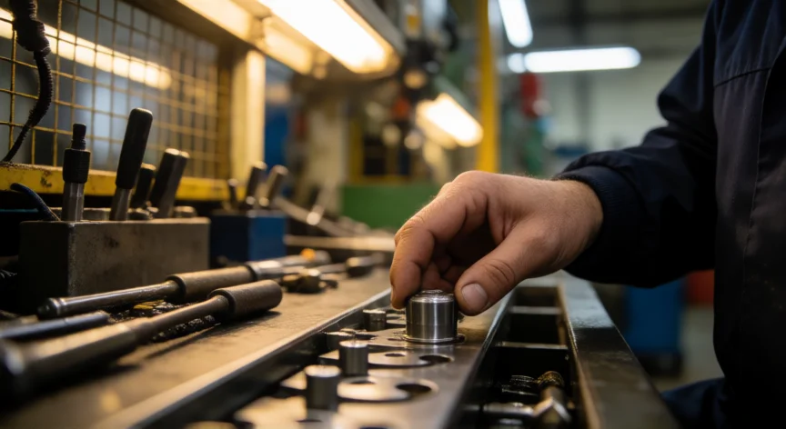 como se dice fabrica en italiano, Manos de un trabajador en una línea de producción dentro de una fábrica industrial