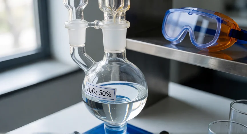 como se fabrica el agua oxigenada, Destilación al vacío de peróxido de hidrógeno concentrado en laboratorio