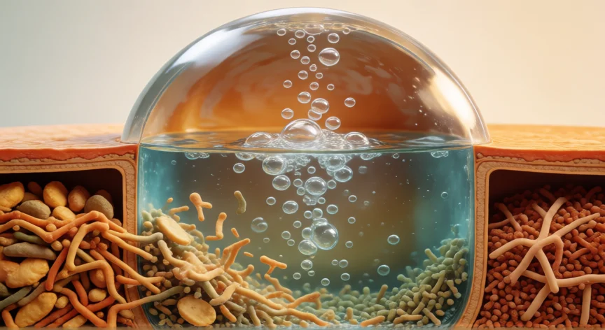 como se fabrica el biogas, Corte del digestor mostrando las cuatro fases de producción de biogás
