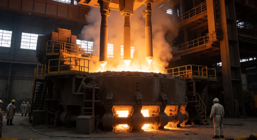 como se fabrica el carburo de calcio, Horno de arco eléctrico en producción de carburo de calcio con electrodos Soderberg