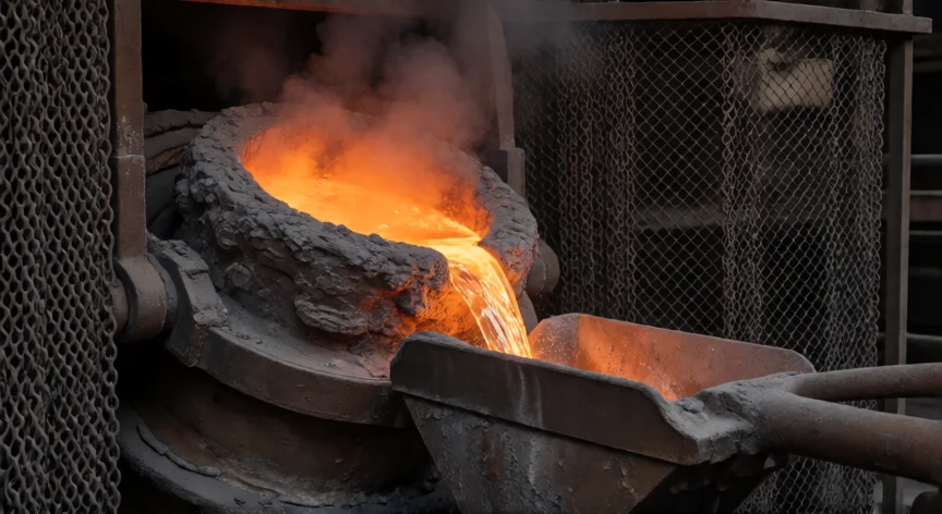 como se fabrica el carburo de calcio, Vaciado de carburo fundido en cucharas de hierro durante la producción industrial