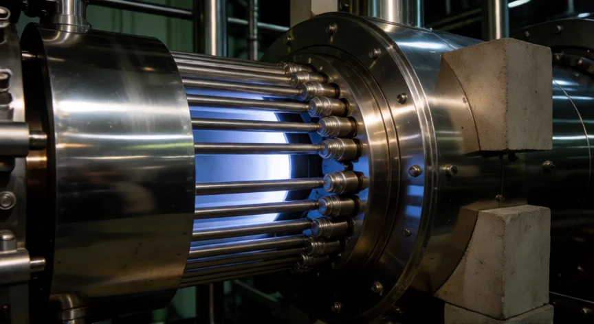 como se fabrica el cobalto 60, Cápsulas de cobalto en posición de irradiación dentro del núcleo de un reactor nuclear de investigación