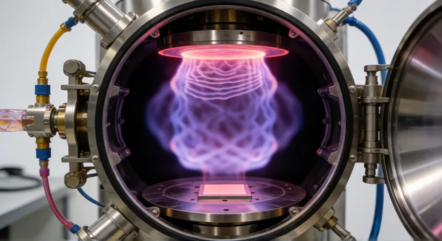 como se fabrica el diamante, Reactor CVD con plasma de microondas depositando capas de carbono sobre una semilla de diamante