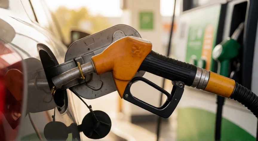 como se fabrica el diesel, Boquilla de surtidor dispensando diésel en el depósito de un vehículo