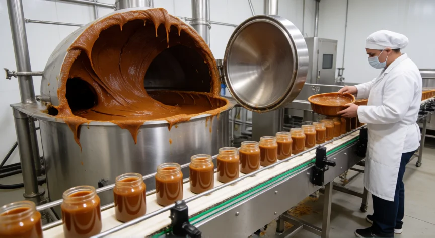 como se fabrica el dulce de leche, Línea de envasado industrial de dulce de leche en frascos de vidrio