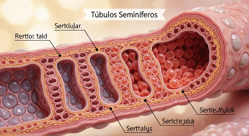 Corte transversal de un túbulo seminífero con las fases de la espermatogénesis