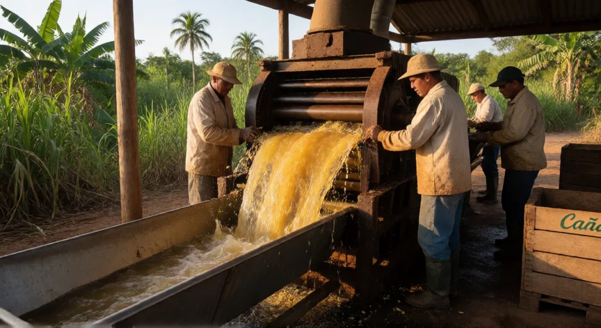 como se fabrica el etanol, Molienda de caña de azúcar para obtener jugo rico en sacarosa