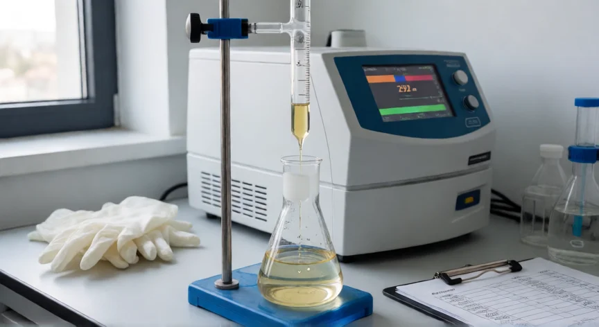 como se fabrica el hipoclorito de sodio, Titulación iodométrica para control de calidad del hipoclorito en laboratorio