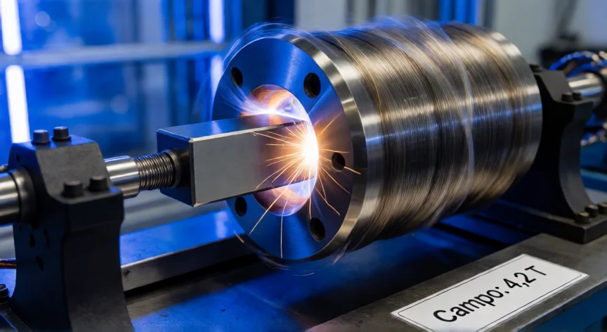 como se fabrica el iman, Magnetización de un imán NdFeB con pulso de campo magnético intenso en bobina
