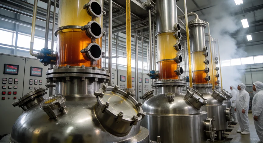 como se fabrica el omega 3, Planta industrial de destilación y refinado de aceite de omega 3 de pescado