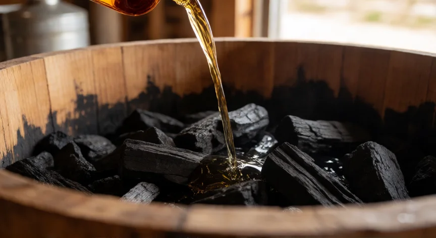 como se fabrica el whisky jack daniels, Filtrado de whisky a través de carbón activado de arce en el proceso Lincoln County