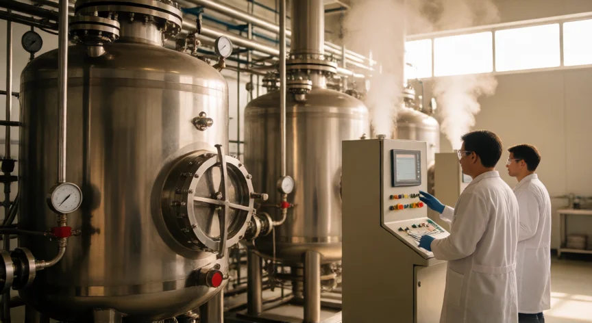 como se fabrica el xilitol, Interior de una planta biorefinería con reactores de hidrogenación del xilitol
