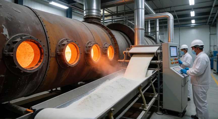 como se fabrica el yeso, Planta industrial de calcinación y molienda del yeso con horno rotativo
