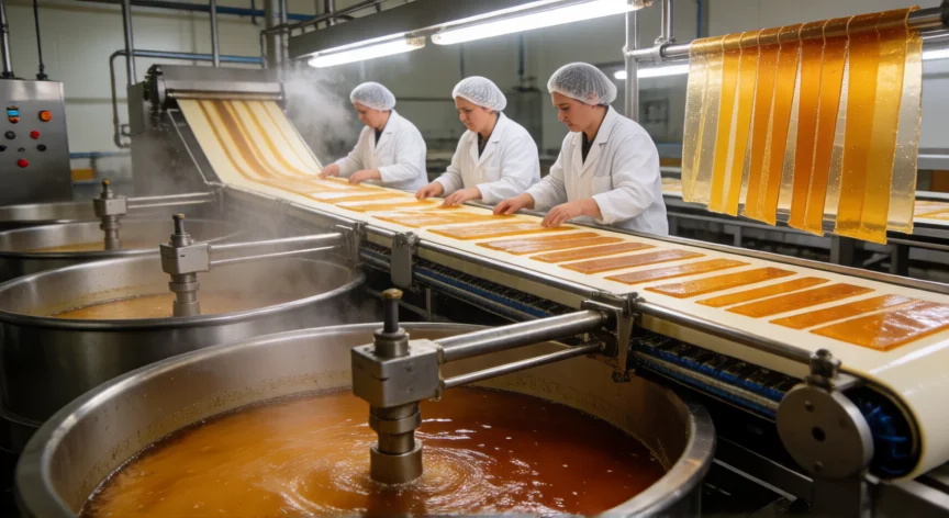 Línea de producción industrial de gelatina sin sabor con extractores y secadores de láminas