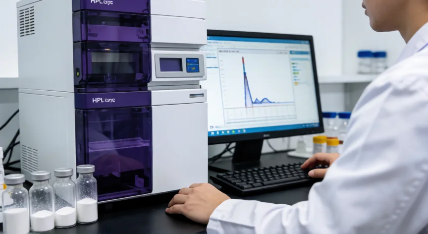 como se fabrica la amoxicilina, Control de calidad por HPLC de un lote de amoxicilina en laboratorio farmacéutico