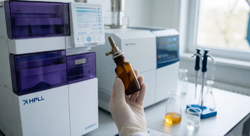 como se fabrica la anestesia, Control de calidad farmacéutico con frasco de anestésico volátil y equipos HPLC