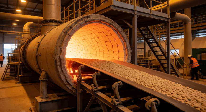 como se fabrica la arena para gatos, Horno rotatorio industrial secando granulos de bentonita en una fábrica de arena para gatos