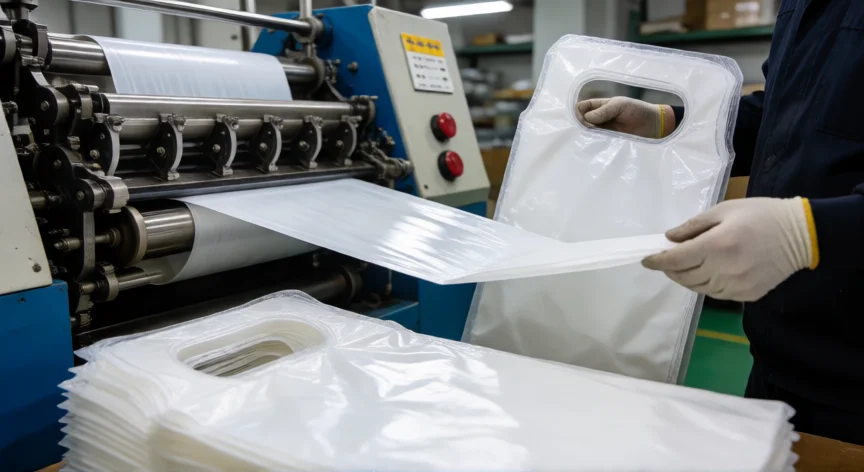 como se fabrica la bolsa de plastico, Máquina de corte y sellado en la confección de bolsas de plástico