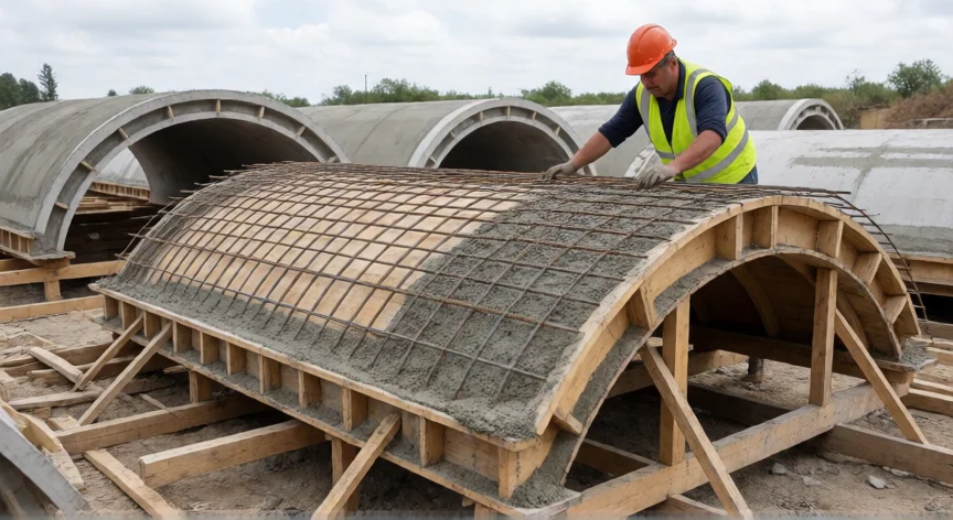 como se fabrica la bovedilla, Cimbra y armadura de acero para fabricación de bovedilla de hormigón